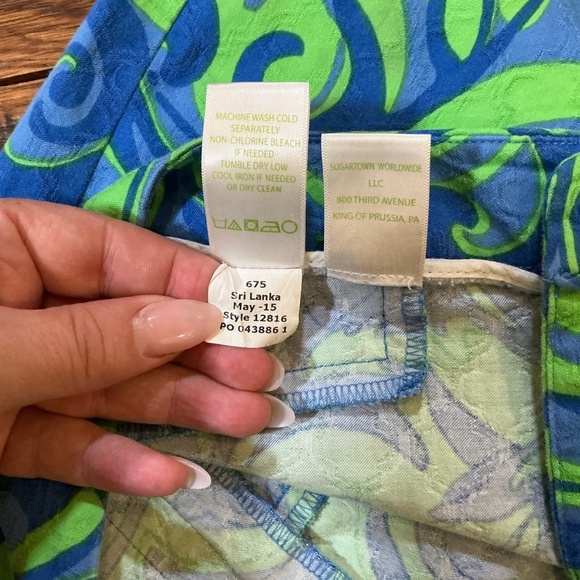 Lilly Pulitzer Blue Green Swirl Print Skinny Pants Size Small Cotton Blend - Picture 4 of 7